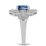 Inel din Argint 925 ( 4.34 grame ) cu Moissanite Albastru Oceanic și Topaz Alb 2.19 Carate