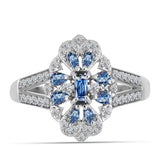 Inel din Argint 925 ( 3.54 grame ) cu Moissanite Albastru Oceanic și Topaz Alb 0.73 Carate