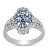 Inel din Argint 925 ( 3.54 grame ) cu Moissanite Albastru Oceanic și Topaz Alb 0.73 Carate