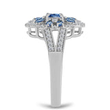 Inel din Argint 925 ( 3.54 grame ) cu Moissanite Albastru Oceanic și Topaz Alb 0.73 Carate