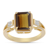 Inel din Argint 925 Placat cu Aur ( 3.92 grame ) cu Cuarț Coniac și Zircon Alb 2.89 Carate