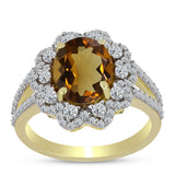 Inel din Argint 925 Placat cu Aur ( 2.96 grame ) cu Cuarț Coniac și Topaz Alb 3.22 Carate