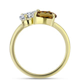 Inel din Argint 925 Placat cu Aur ( 2.26 grame ) cu Cuarț Coniac și Topaz Alb 1.46 Carate