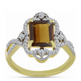 Inel din Argint 925 Placat cu Aur ( 3.54 grame ) cu Cuarț Coniac și Topaz Alb 3.29 Carate