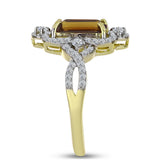 Inel din Argint 925 Placat cu Aur ( 3.54 grame ) cu Cuarț Coniac și Topaz Alb 3.29 Carate
