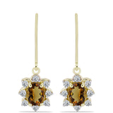 Cercei din Argint 925 Placat cu Aur ( 2.18 grame ) cu Cuarț Coniac și Topaz Alb 1.97 Carate