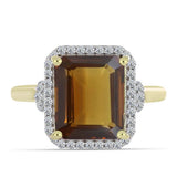 Inel din Argint 925 Placat cu Aur ( 3.72 grame ) cu Cuarț Coniac și Topaz Alb 5.63 Carate