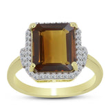 Inel din Argint 925 Placat cu Aur ( 3.72 grame ) cu Cuarț Coniac și Topaz Alb 5.63 Carate