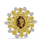 Inel din Argint 925 Placat cu Aur ( 4.22 grame ) cu Cuarț Coniac și Topaz Alb 1.52 Carate