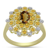Inel din Argint 925 Placat cu Aur ( 4.22 grame ) cu Cuarț Coniac și Topaz Alb 1.52 Carate