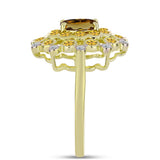 Inel din Argint 925 Placat cu Aur ( 4.22 grame ) cu Cuarț Coniac și Topaz Alb 1.52 Carate