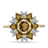 Inel din Argint 925 Placat cu Aur ( 3.01 grame ) cu Cuarț Coniac și Topaz Alb 1.63 Carate