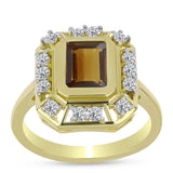 Inel din Argint 925 Placat cu Aur ( 4.05 grame ) cu Cuarț Coniac și Topaz Alb 1.91 Carate