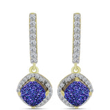 Cercei din Argint 925 Placat cu Aur ( 3.45 grame ) cu Drusă Violet și Topaz Alb 3.86 Carate