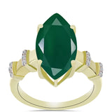 Inel din Argint 925 Placat cu Aur ( 4.17 grame ) cu Agat Verde și Topaz Alb 6.55 Carate
