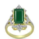 Inel din Argint 925 Placat cu Aur ( 4.76 grame ) cu Agat Verde și Topaz Alb 4.26 Carate