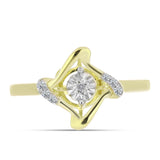 Inel din Argint 925 Placat cu Aur ( 2.57 grame ) cu Diamant Alb și Topaz Alb 0.06 Carate