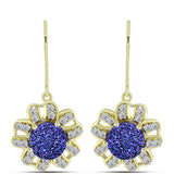 Cercei din Argint 925 Placat cu Aur ( 4.43 grame ) cu Drusă Violet și Topaz Alb 4.26 Carate