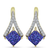 Cercei din Argint 925 Placat cu Aur ( 3.47 grame ) cu Drusă Violet și Topaz Alb 2.87 Carate