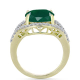 Inel din Argint 925 Placat cu Aur ( 4.94 grame ) cu Agat Verde și Topaz Alb 6.87 Carate