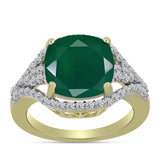 Inel din Argint 925 Placat cu Aur ( 4.94 grame ) cu Agat Verde și Topaz Alb 6.87 Carate