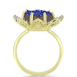 Inel din Argint 925 Placat cu Aur ( 5.56 grame ) cu Drusă Violet și Topaz Alb 6.04 Carate