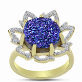 Inel din Argint 925 Placat cu Aur ( 5.56 grame ) cu Drusă Violet și Topaz Alb 6.04 Carate