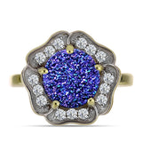 Inel din Argint 925 Placat cu Aur ( 4.1 grame ) cu Drusă Violet și Topaz Alb 3.94 Carate
