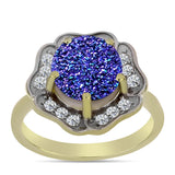 Inel din Argint 925 Placat cu Aur ( 4.1 grame ) cu Drusă Violet și Topaz Alb 3.94 Carate