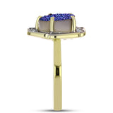 Inel din Argint 925 Placat cu Aur ( 4.1 grame ) cu Drusă Violet și Topaz Alb 3.94 Carate