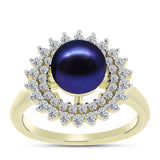 Inel din Argint 925 Placat cu Aur ( 3.63 grame ) cu Perlă de Cultură Neagră și Topaz Alb 3.78 Carate