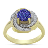 Inel din Argint 925 Placat cu Aur ( 4.64 grame ) cu Drusă Violet și Topaz Alb 1.59 Carate