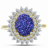 Inel din Argint 925 Placat cu Aur ( 3.57 grame ) cu Drusă Violet și Topaz Alb 3.7 Carate