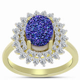 Inel din Argint 925 Placat cu Aur ( 3.57 grame ) cu Drusă Violet și Topaz Alb 3.7 Carate