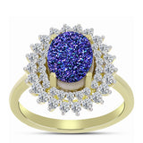 Inel din Argint 925 Placat cu Aur ( 3.57 grame ) cu Drusă Violet și Topaz Alb 3.7 Carate