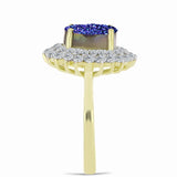 Inel din Argint 925 Placat cu Aur ( 3.57 grame ) cu Drusă Violet și Topaz Alb 3.7 Carate