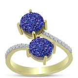 Inel din Argint 925 Placat cu Aur ( 3.66 grame ) cu Drusă Violet și Topaz Alb 3.95 Carate