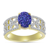 Inel din Argint 925 Placat cu Aur ( 4.49 grame ) cu Drusă Violet și Topaz Alb 2.3 Carate