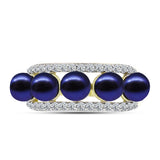 Inel din Argint 925 Placat cu Aur ( 3.38 grame ) cu Perlă de Cultură Neagră și Topaz Alb 5.33 Carate