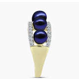 Inel din Argint 925 Placat cu Aur ( 3.38 grame ) cu Perlă de Cultură Neagră și Topaz Alb 5.33 Carate