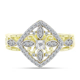 Inel din Argint 925 Placat cu Aur ( 4.4 grame ) cu Diamant Alb și Topaz Alb 0.39 Carate