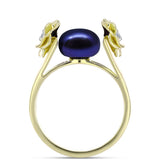 Inel din Argint 925 Placat cu Aur ( 4.05 grame ) cu Perlă de Cultură Neagră și Topaz Alb 3.08 Carate
