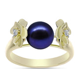 Inel din Argint 925 Placat cu Aur ( 4.05 grame ) cu Perlă de Cultură Neagră și Topaz Alb 3.08 Carate