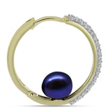 Cercei din Argint 925 Placat cu Aur ( 4.78 grame ) cu Perlă de Cultură Neagră și Topaz Alb 6.98 Carate