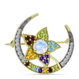 Broşă din Argint 925 Placat cu Aur ( 3.97 grame ) cu Piatra Lunii Curcubeu și Ametist Marocan 2.03 Carate