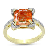 Inel din Argint 925 Placat cu Aur ( 2.89 grame ) cu Piatra Soarelui Oregon și Topaz Alb 2.64 Carate