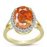 Inel din Argint 925 Placat cu Aur ( 3.49 grame ) cu Piatra Soarelui Oregon și Topaz Alb 4.42 Carate