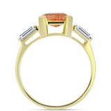 Inel din Argint 925 Placat cu Aur ( 2.9 grame ) cu Piatra Soarelui Oregon și Topaz Alb 2.54 Carate
