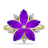 Inel din Argint 925 Placat cu Aur ( 3.36 grame ) cu Agat Violet și Topaz Alb 2.66 Carate