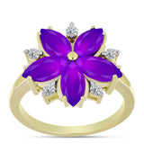 Inel din Argint 925 Placat cu Aur ( 3.36 grame ) cu Agat Violet și Topaz Alb 2.66 Carate